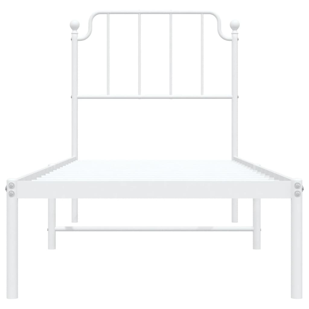 vidaXL Metal Bed Frame without Mattress with Headboard White 75x190 cm Small Single