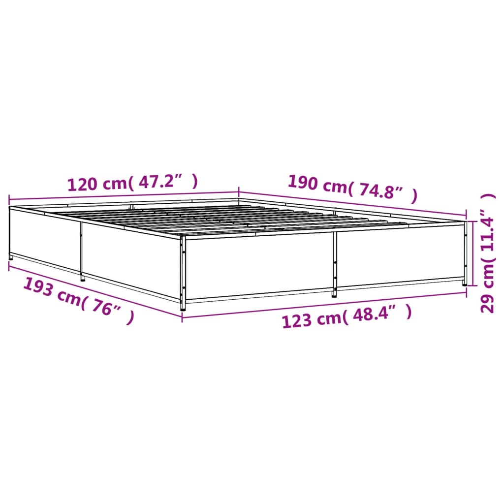 vidaXL Bed Frame without Mattress Smoked Oak 120x190 cm Small Double