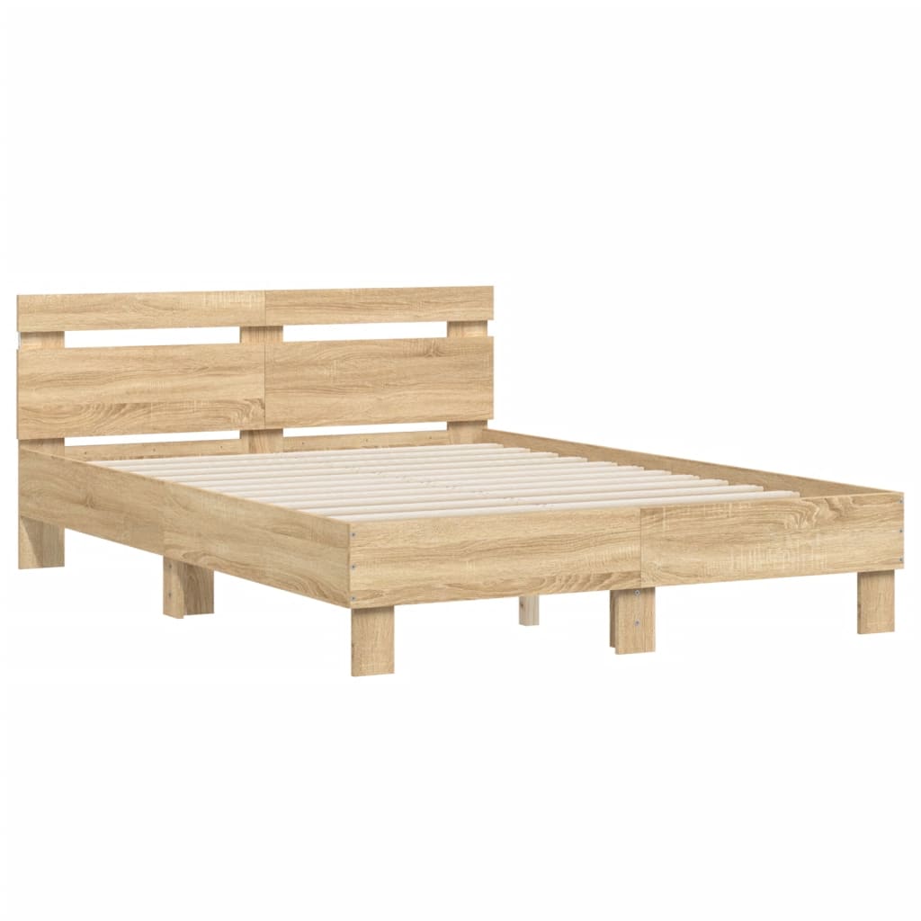 vidaXL Bed Frame with LED without Mattress Sonoma Oak 135x190 cm Double