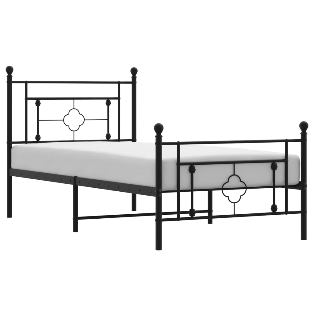 vidaXL Metal Bed Frame without Mattress with Footboard Black 90x200 cm