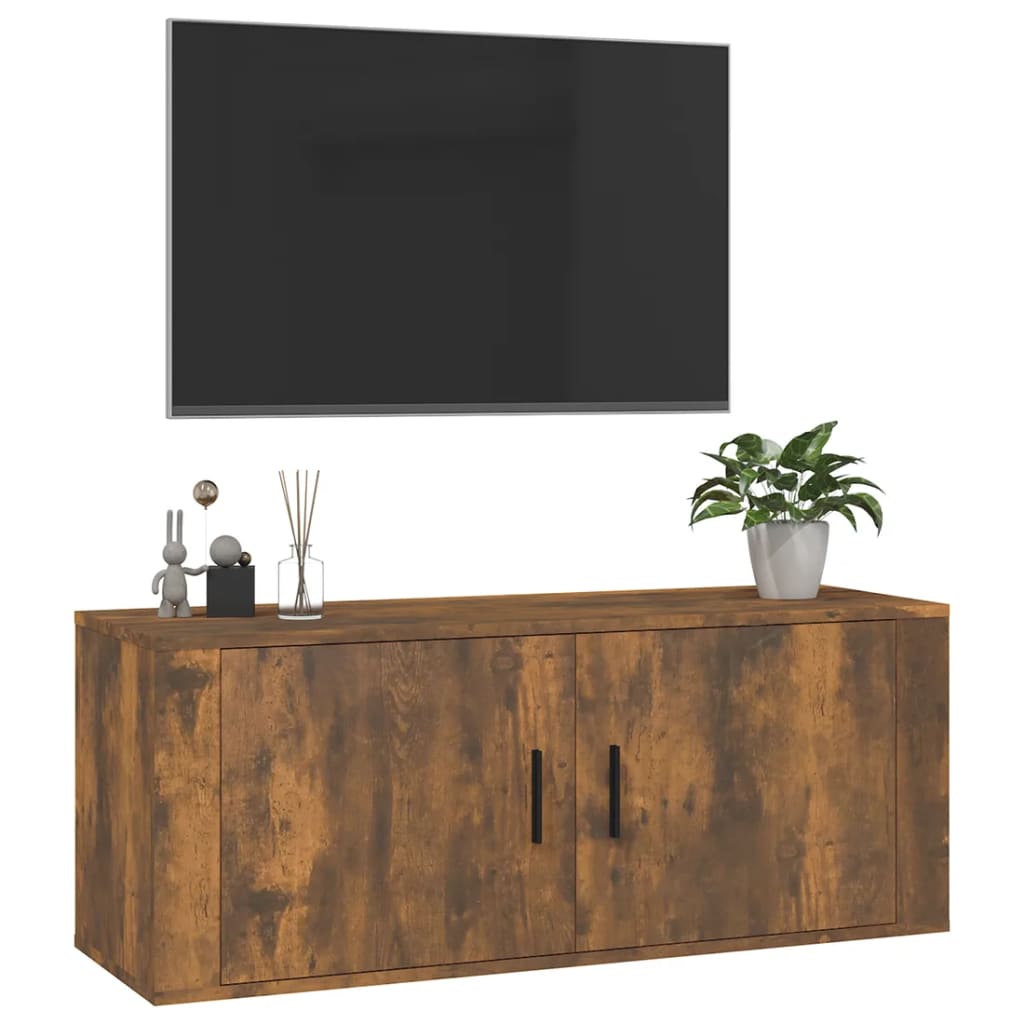 vidaXL Wall Mounted TV Cabinet Smoked Oak 100x34.5x40 cm