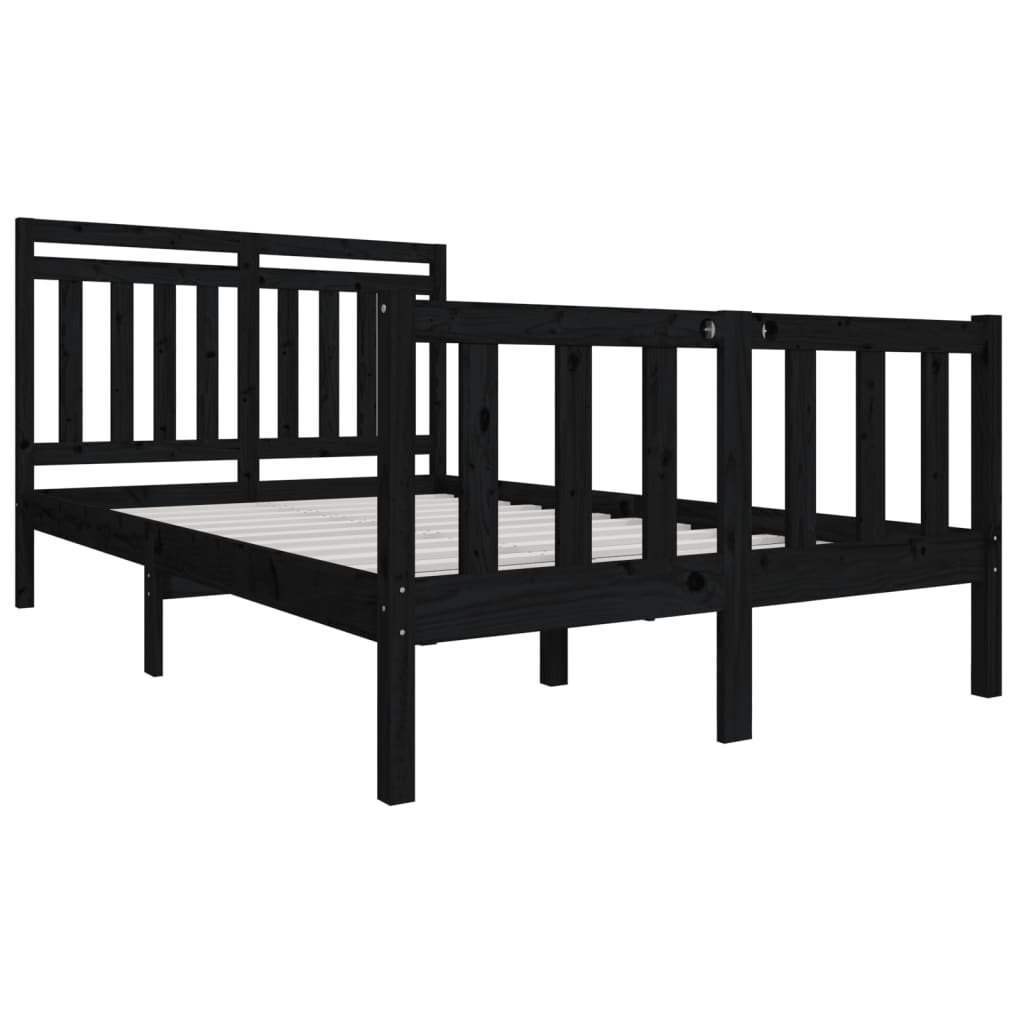 vidaXL Bed Frame without Mattress Black Solid Wood 140x200 cm (810086+814098)