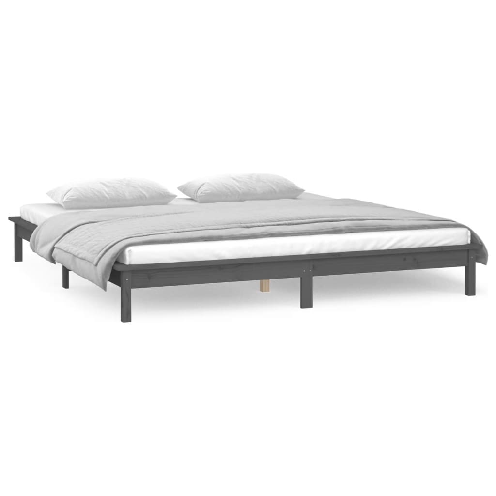 vidaXL LED Bed Frame without Mattress Grey 200x200 cm Solid Wood