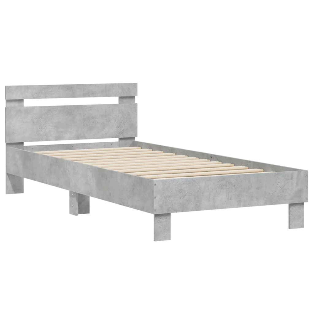 vidaXL Bed Frame without Mattress with Headboard Concrete Grey 90x190 cm Single