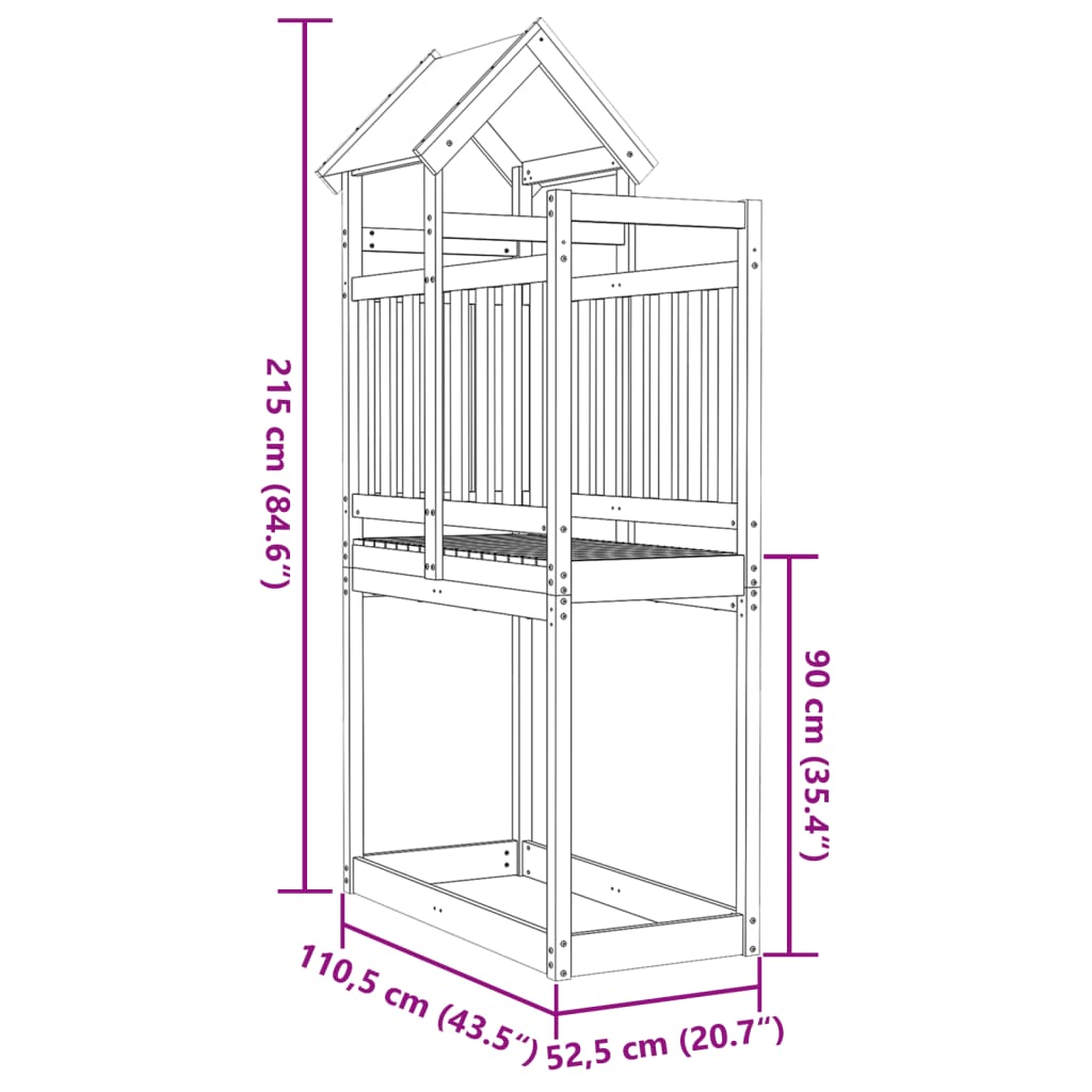 vidaXL Play Tower 110.5x52.5x215 cm Solid Wood Pine