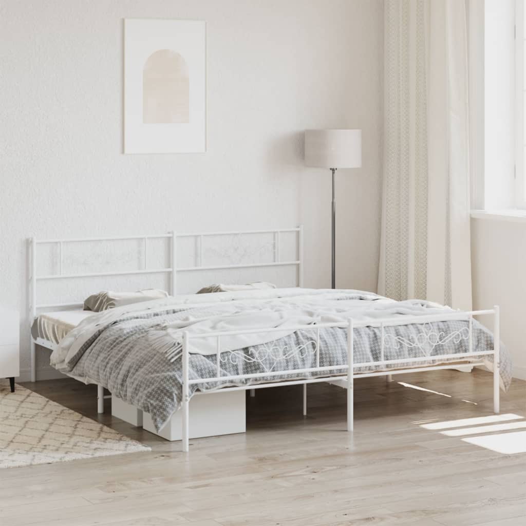 vidaXL Metal Bed Frame without Mattress with Footboard White 180x200 cm Super King