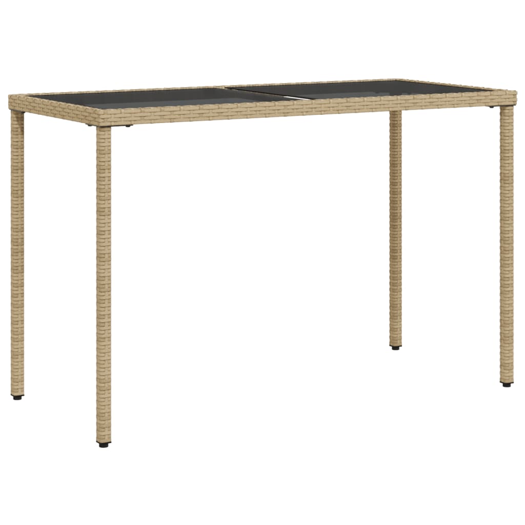 vidaXL Garden Table with Glass Top Beige 115x54x74 cm Poly Rattan