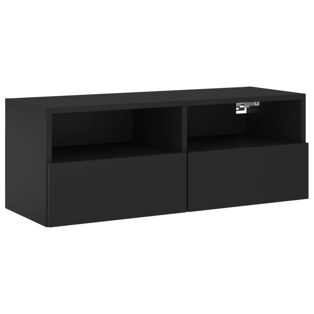 vidaXL TV Wall Cabinet Black 80x30x30 cm Engineered Wood