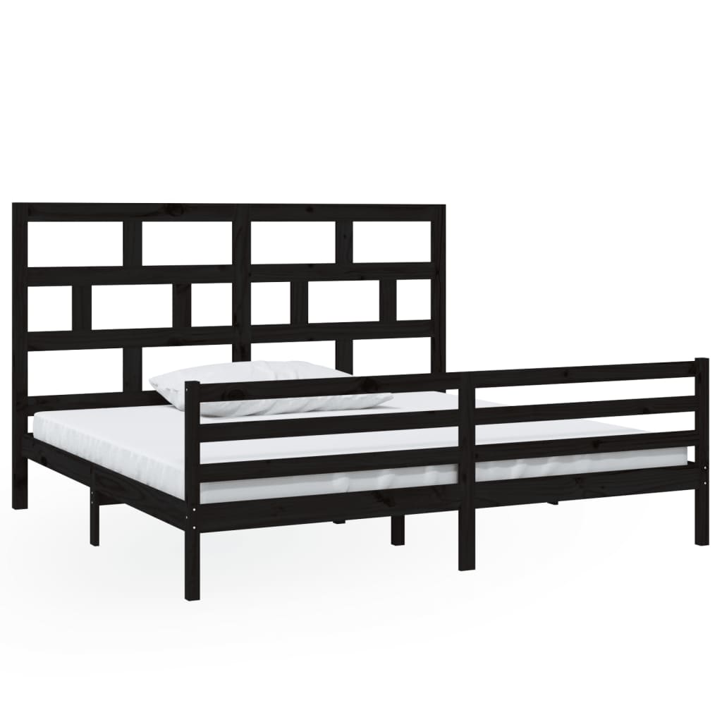 vidaXL Bed Frame without Mattress Black Solid Wood 200x200 cm (810454+814218)