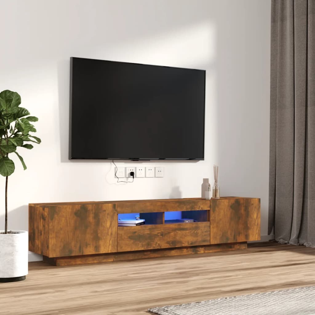 vidaXL 2 Piece TV Cabinet Set with LED Lights Smoked Oak Engineered Wood