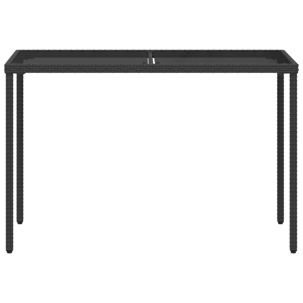 vidaXL Garden Table with Glass Top Black 115x54x74 cm Poly Rattan