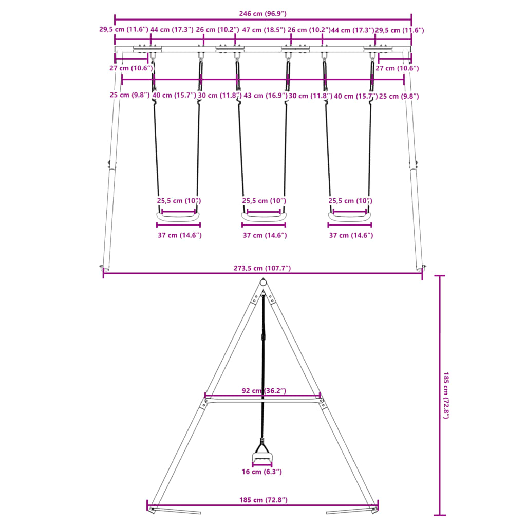 vidaXL Outdoor Swing Set with 3 Swings