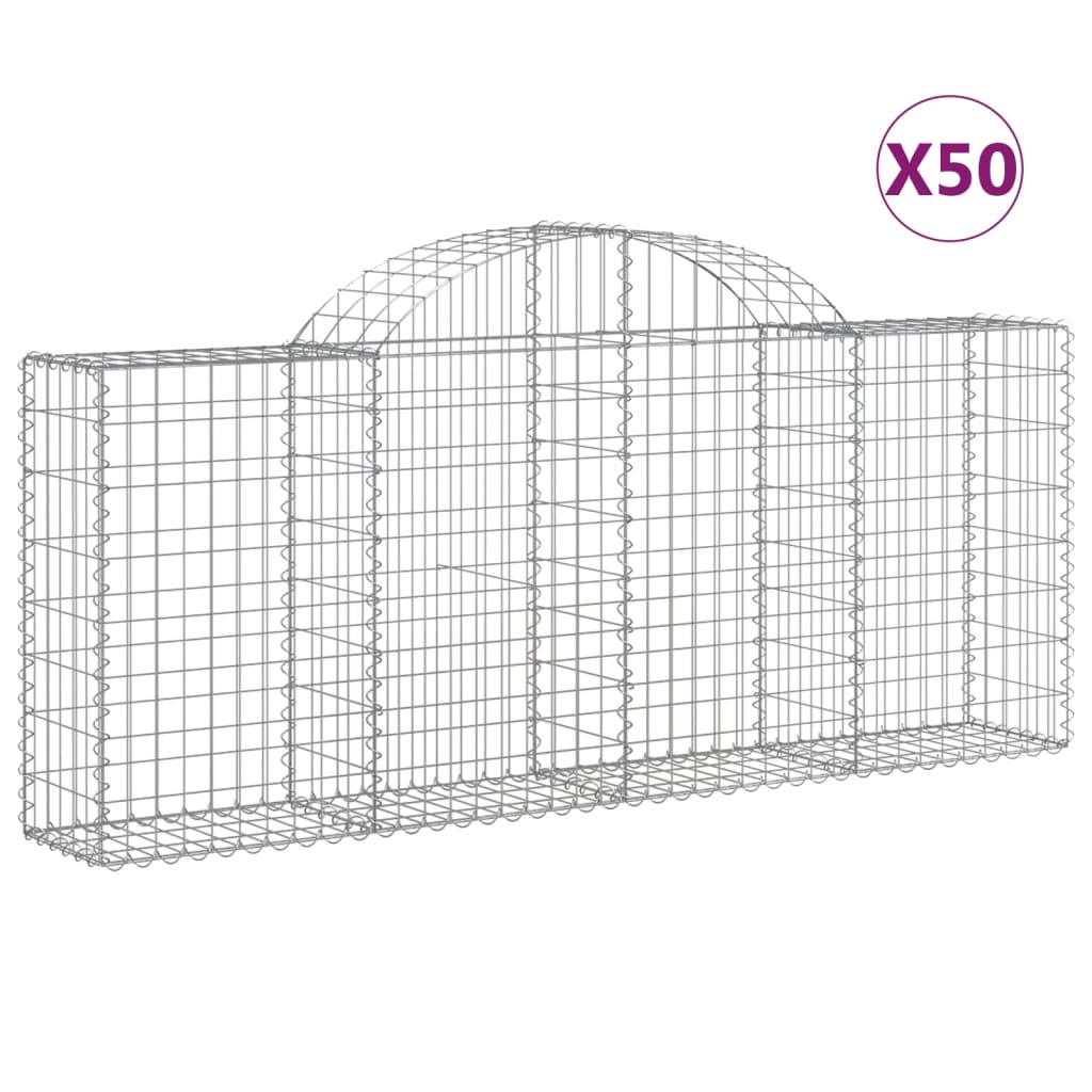 vidaXL Arched Gabion Baskets 50 pcs 200x30x80/100 cm Galvanised Iron