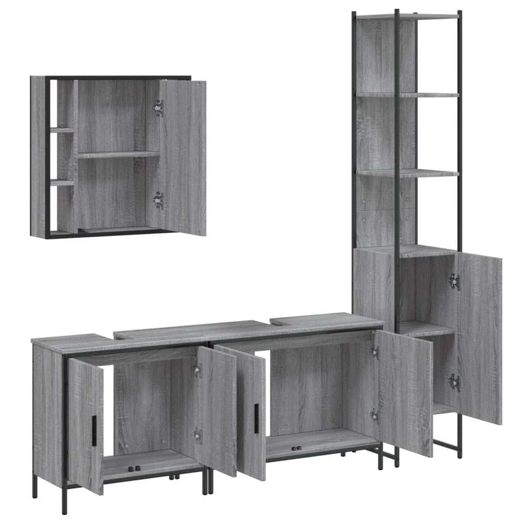 vidaXL 4 Piece Bathroom Cabinet Set Grey Sonoma Engineered Wood