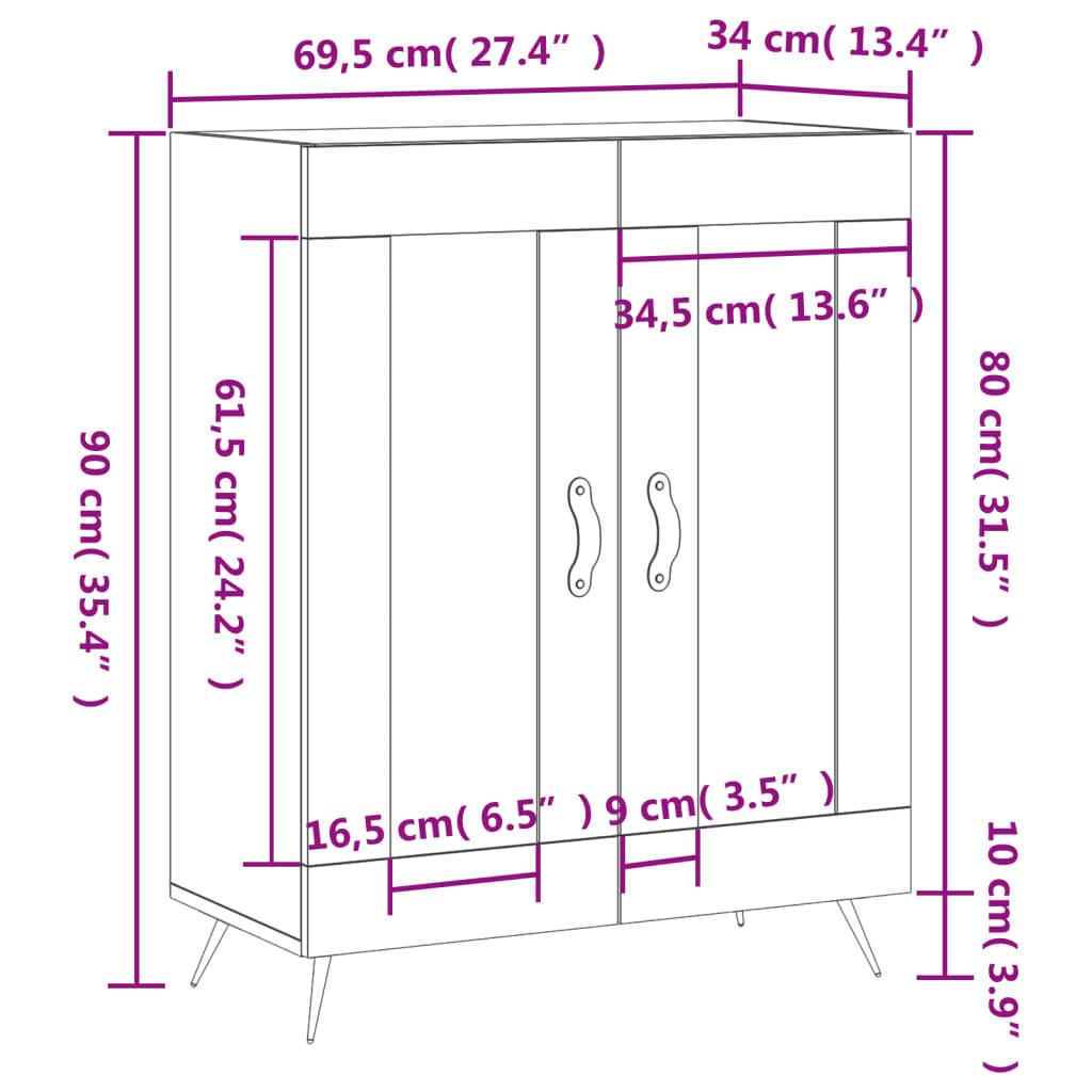 vidaXL Sideboard Grey Sonoma 69.5x34x90 cm Engineered Wood