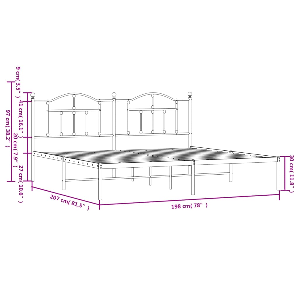 vidaXL Metal Bed Frame without Mattress with Headboard White 193x203 cm