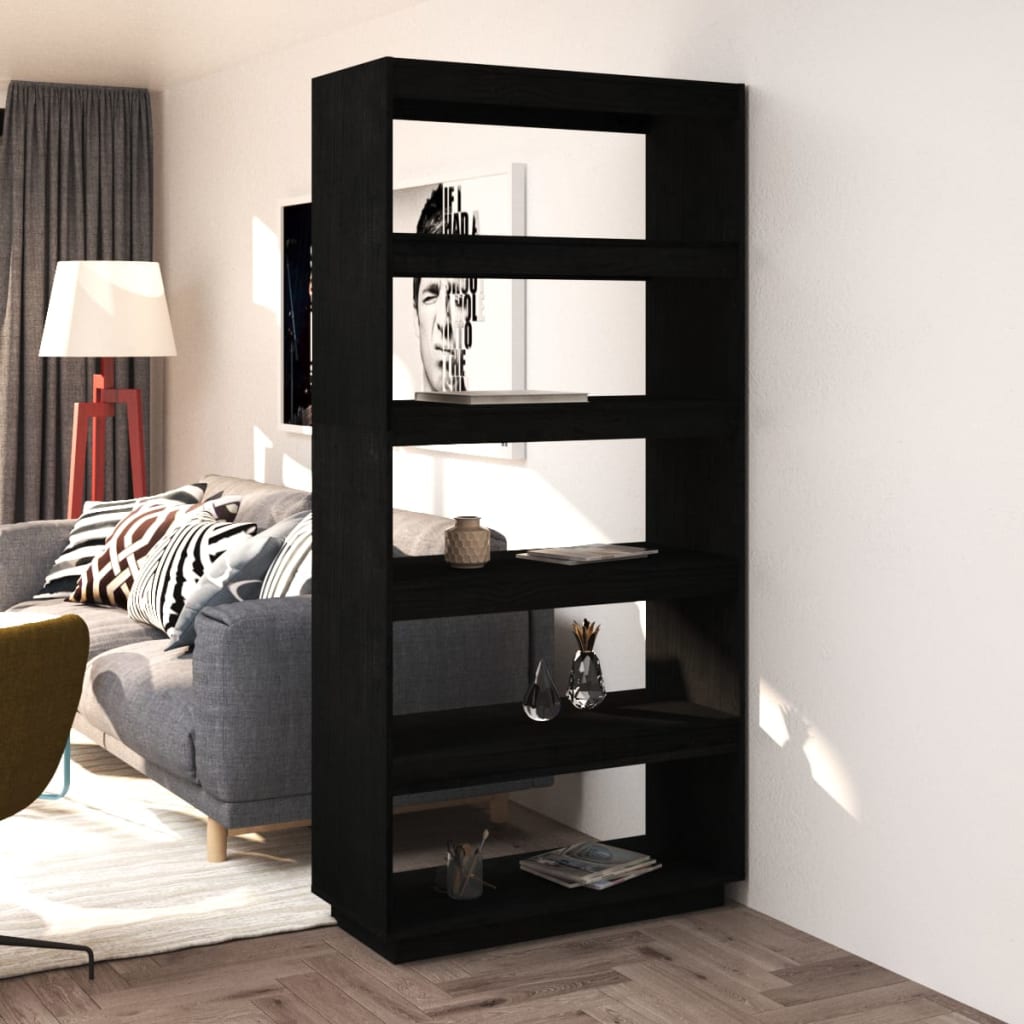 vidaXL Book Cabinet/Room Divider Black 80x35x167 cm Solid Pinewood