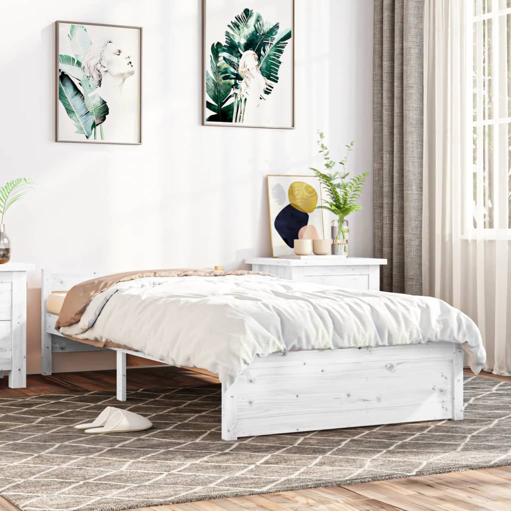 vidaXL Bed Frame without Mattress White Solid Wood 90x190 cm Single