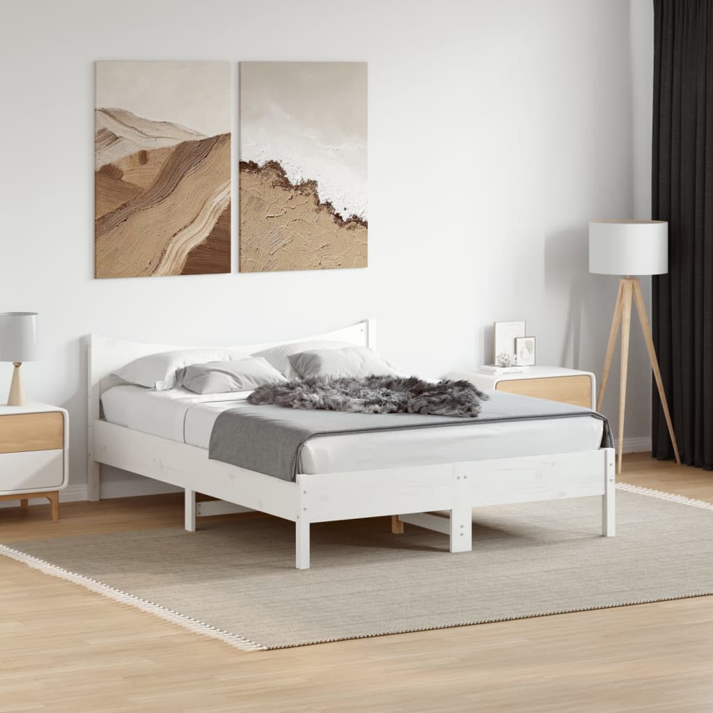 vidaXL Bed Frame without Mattress White 135x190 cm Double Solid Wood Pine