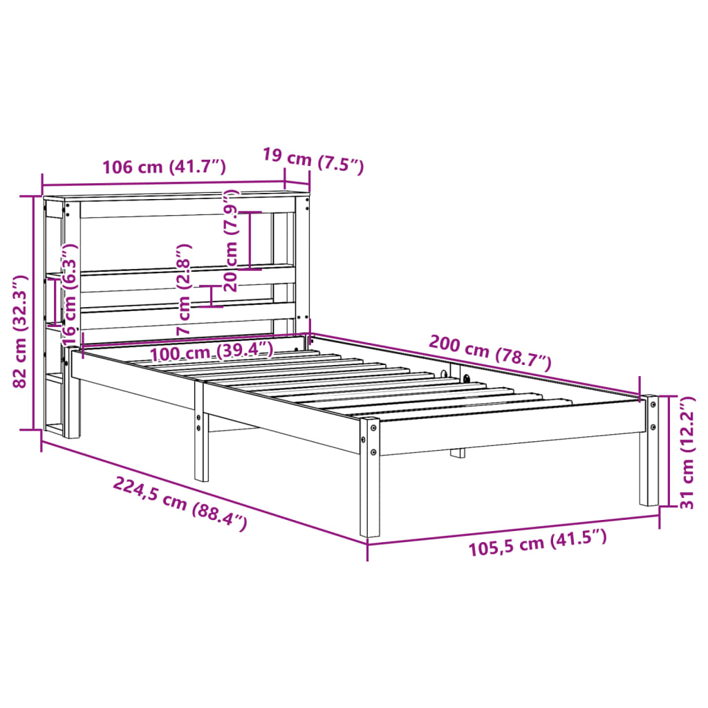 vidaXL Bed Frame without Mattress 100x200 cm Solid Wood Pine