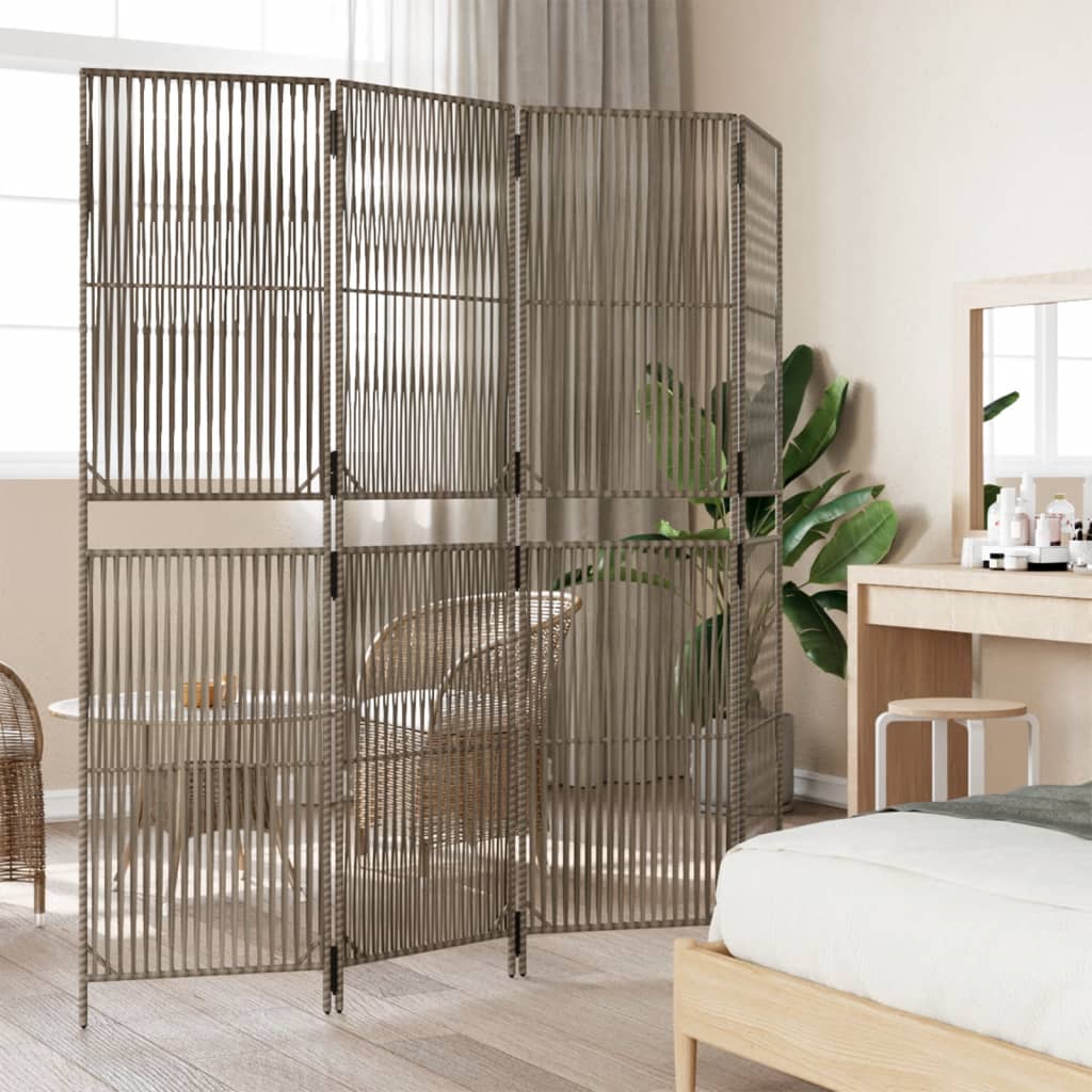 vidaXL Room Divider 4 Panels Grey Poly Rattan