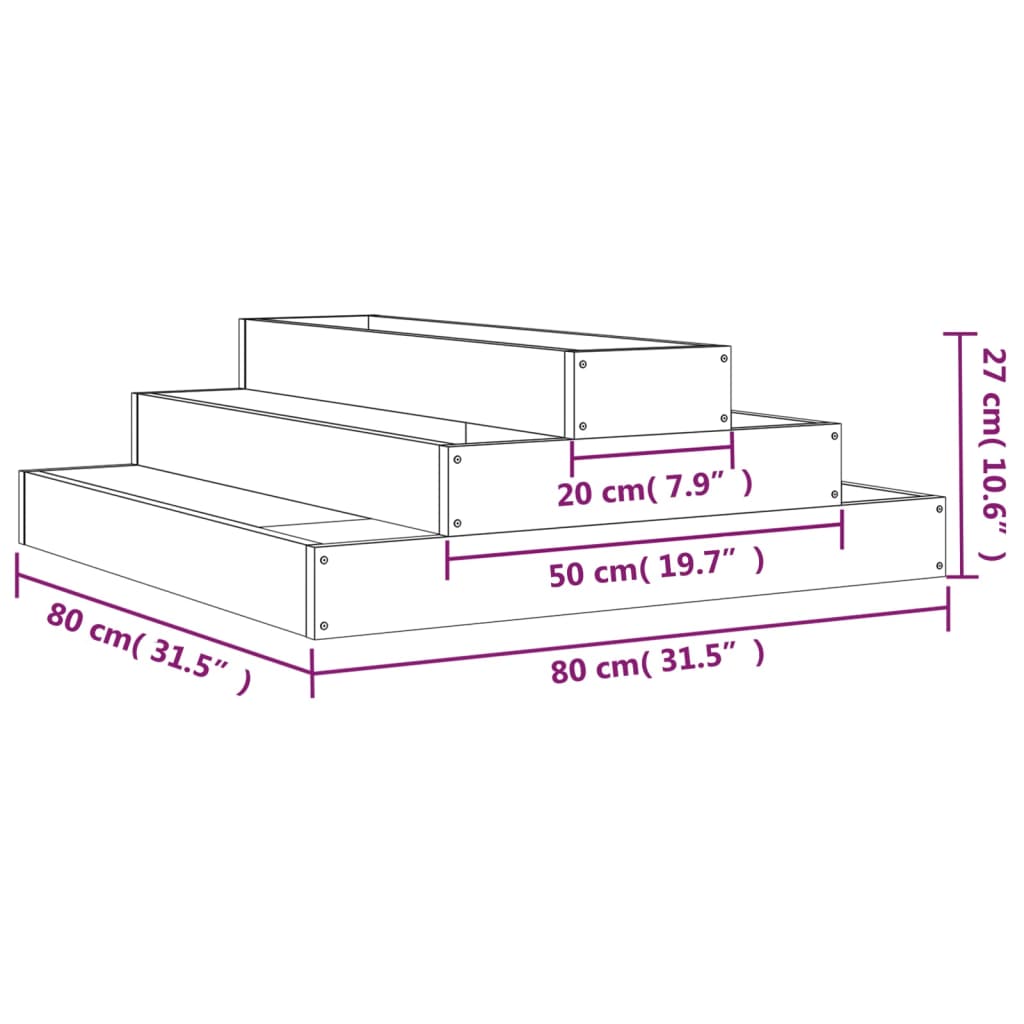 vidaXL Planter 80x80x27 cm Solid Wood Pine