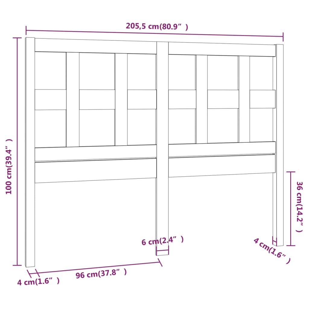 vidaXL Bed Headboard 205.5x4x100 cm Solid Wood Pine