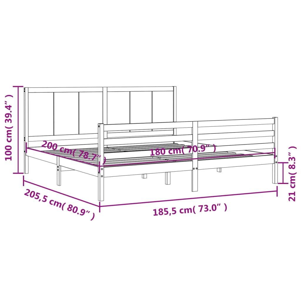 vidaXL Bed Frame without Mattress White Super King Size Solid Wood