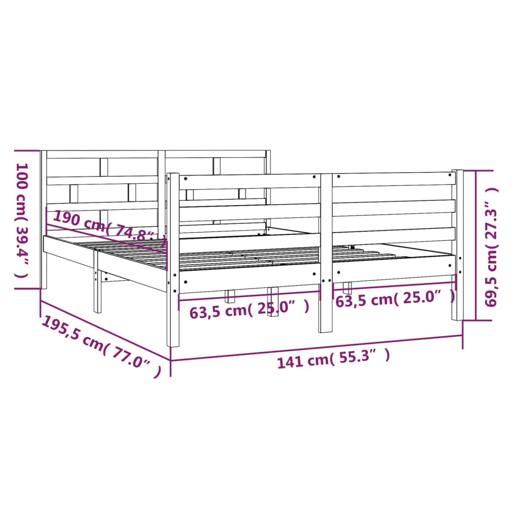 vidaXL Bed Frame without Mattress White Double Solid Wood