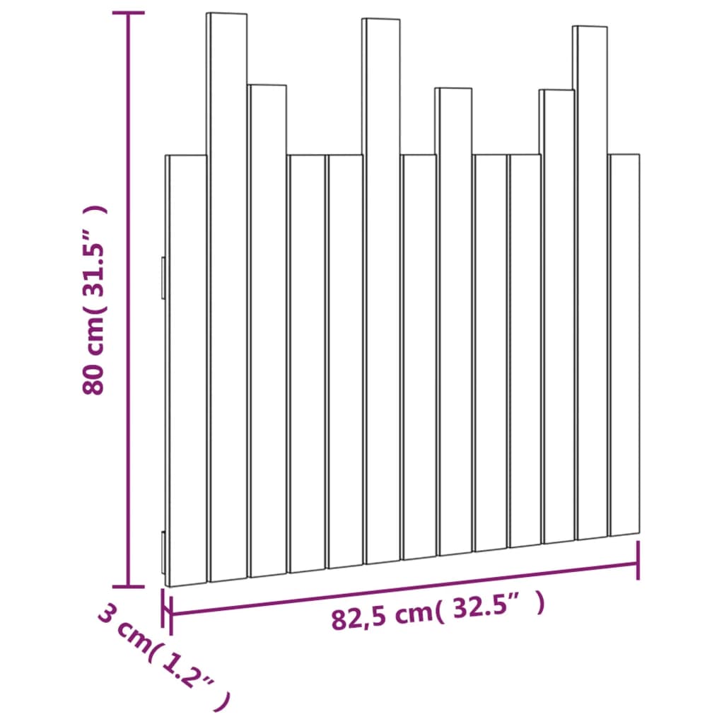 vidaXL Wall Headboard Black 82.5x3x80 cm Solid Wood Pine
