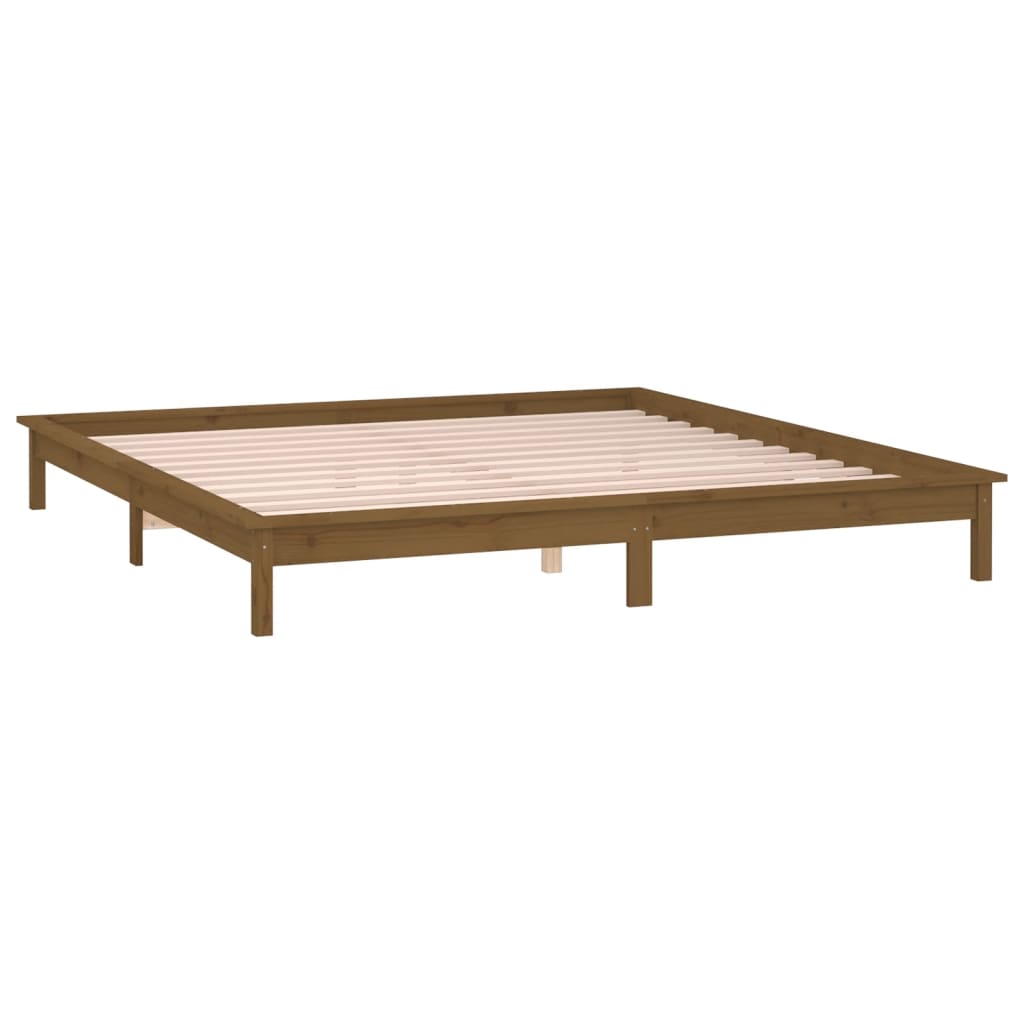 vidaXL LED Bed Frame without Mattress Honey Brown 200x200 cm Solid Wood