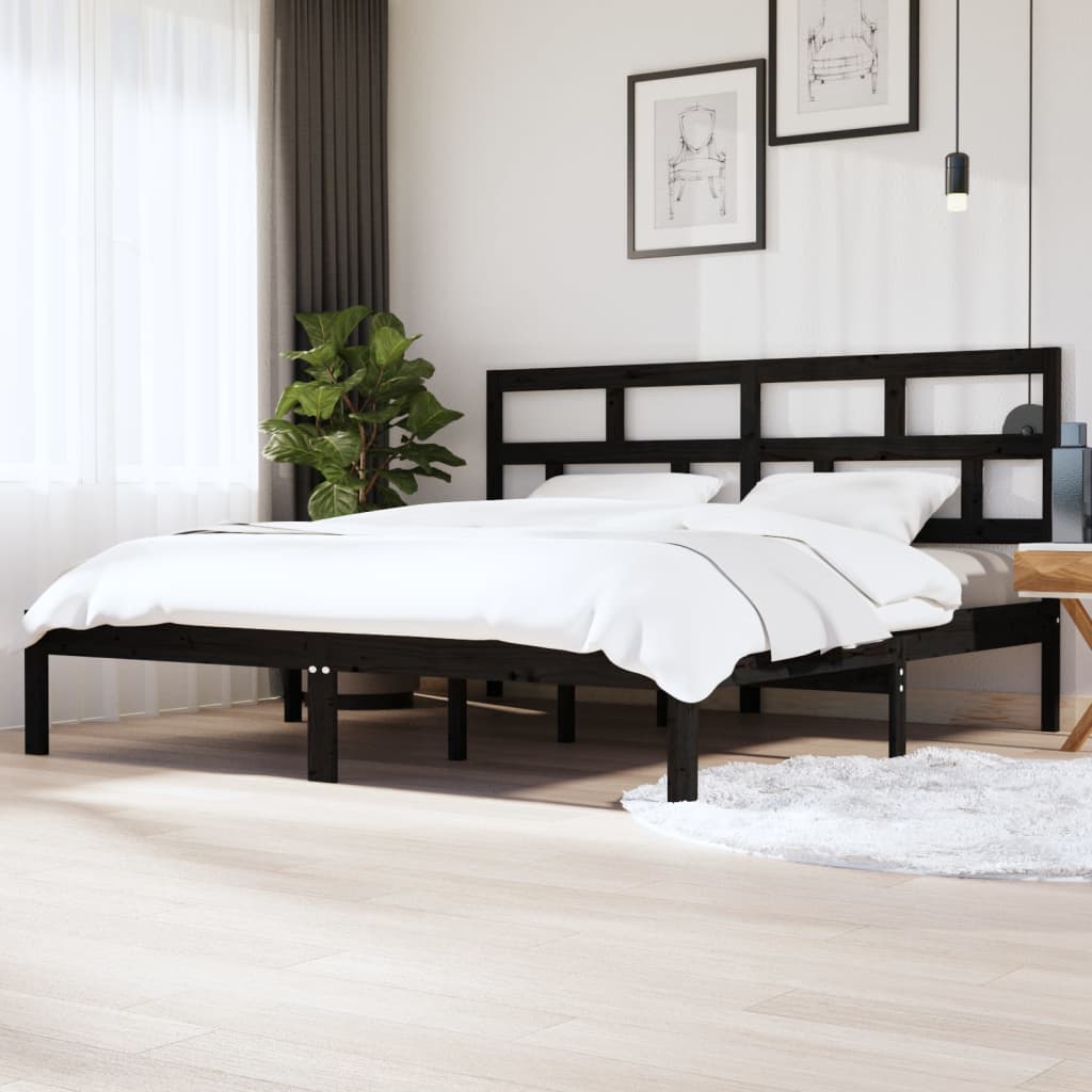 vidaXL Bed Frame without Mattress Black Solid Wood Pine 200x200 cm (810041+814218)