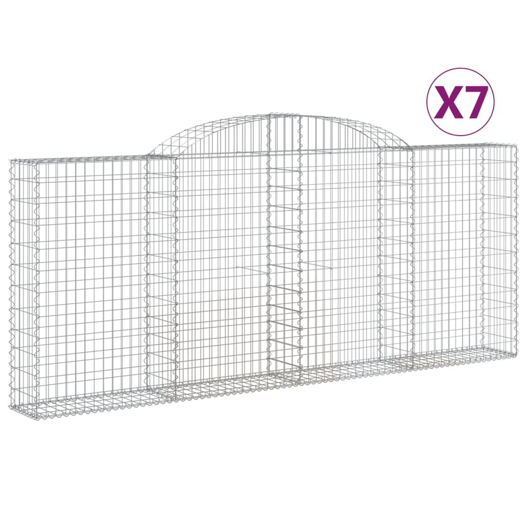 vidaXL Arched Gabion Baskets 7 pcs 300x30x120/140 cm Galvanised Iron