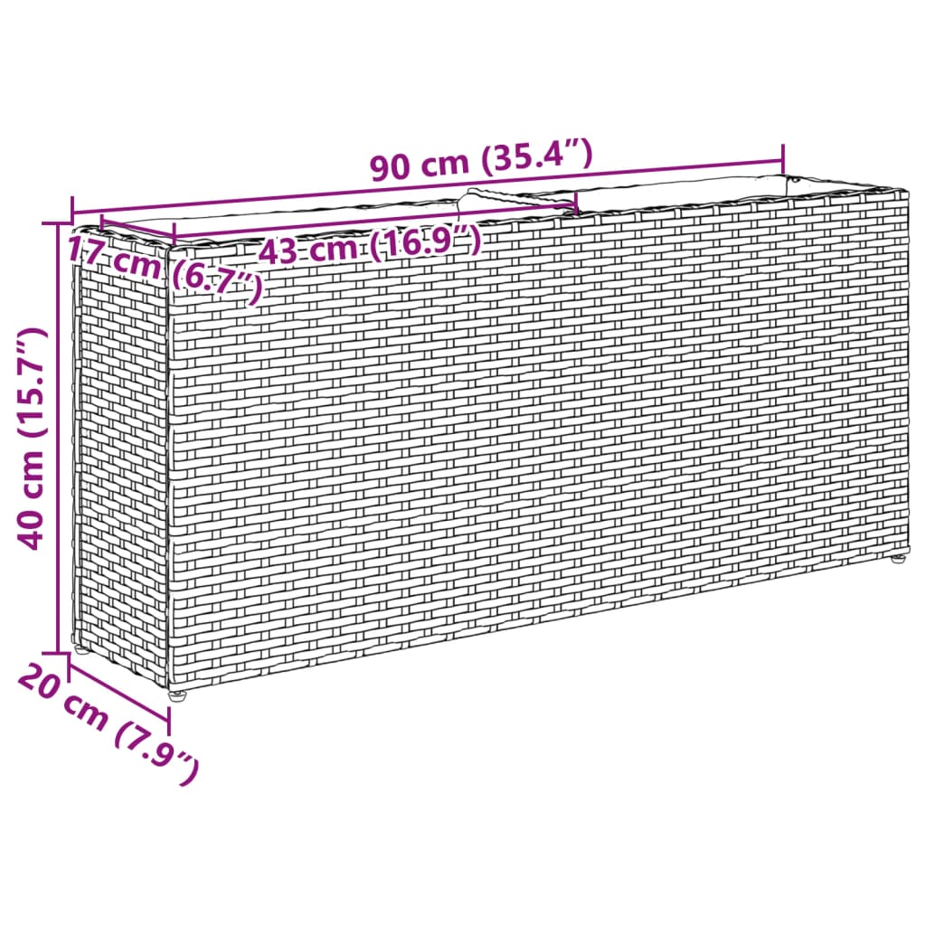 vidaXL Garden Planters with 2 Pots 2 pcs Brown 90x20x40 cm Poly Rattan