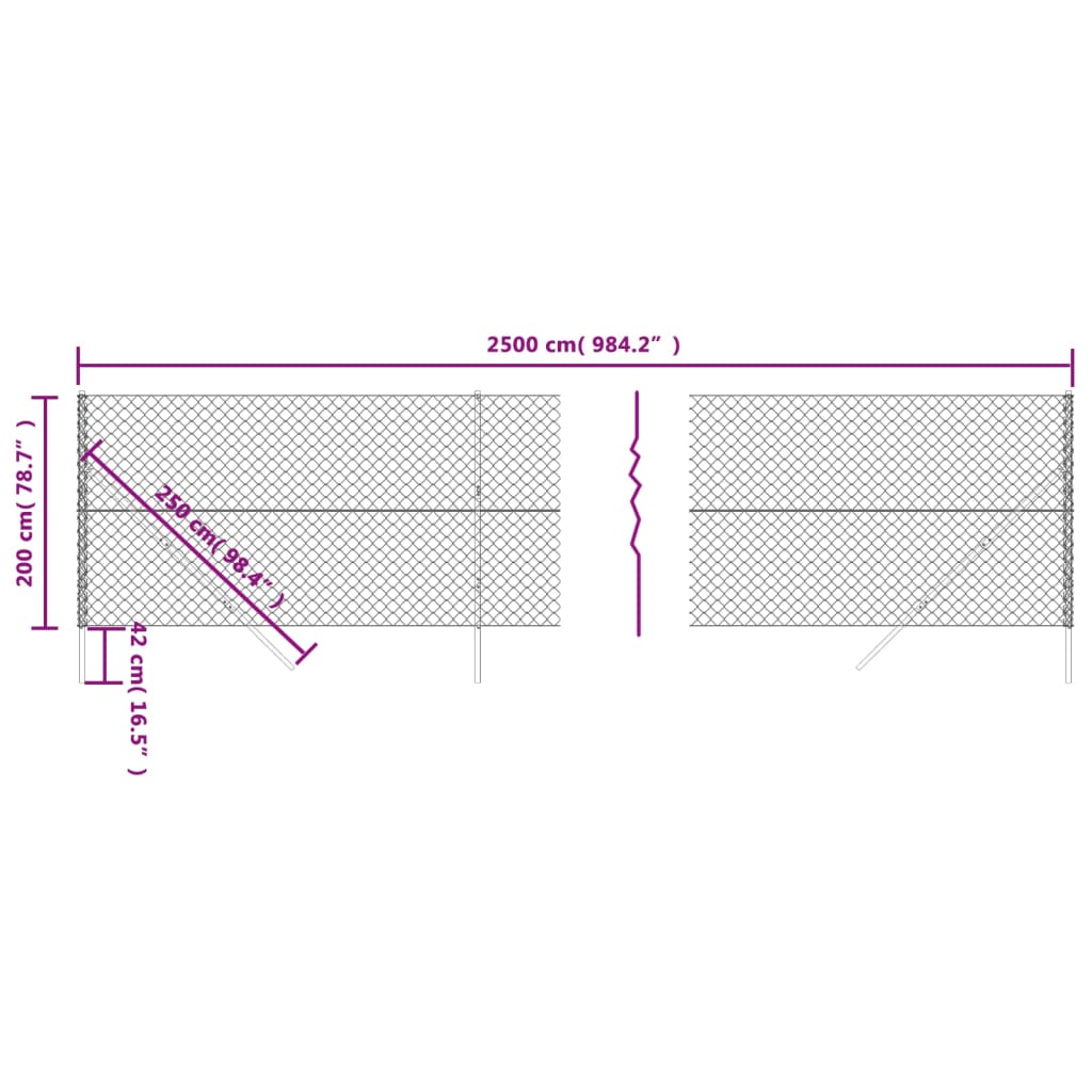 vidaXL Chain Link Fence Anthracite 2x25 m