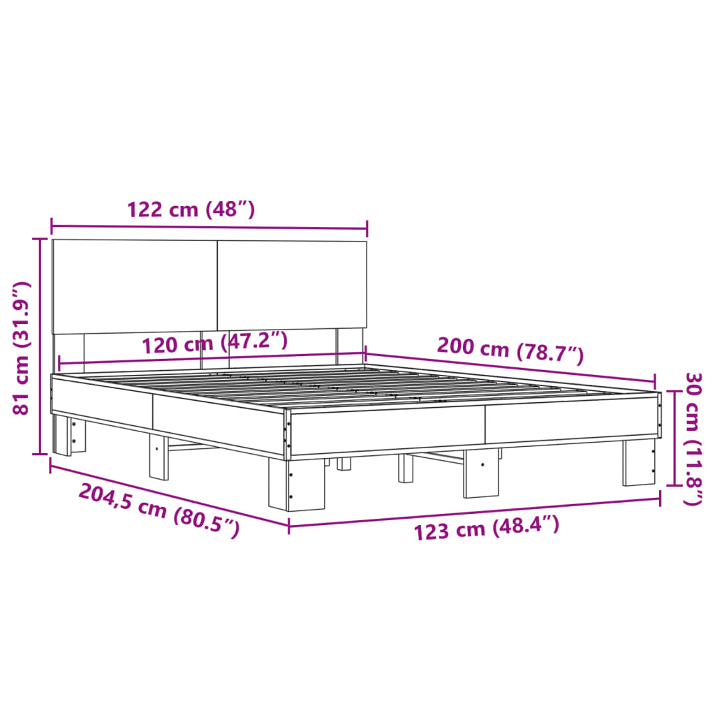 vidaXL Bed Frame without Mattress Brown Oak 120x200 cm