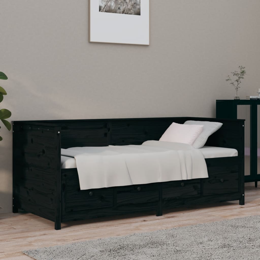 vidaXL Day Bed without Mattress Black 75x190 cm Small Single Solid Wood Pine