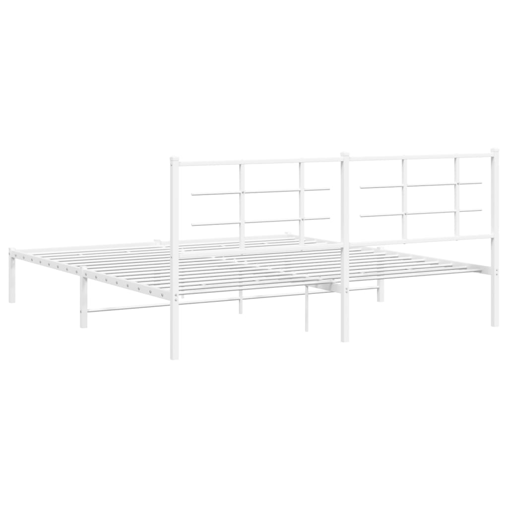 vidaXL Metal Bed Frame without Mattress with Headboard White 183x213 cm