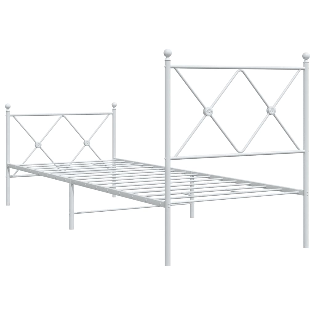 vidaXL Metal Bed Frame without Mattress with Footboard White 75x190 cm Small Single