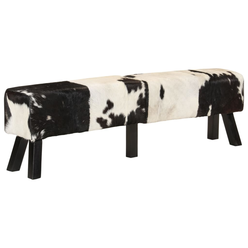 vidaXL Bench Black and White 160x28x50 cm Real Goat Leather