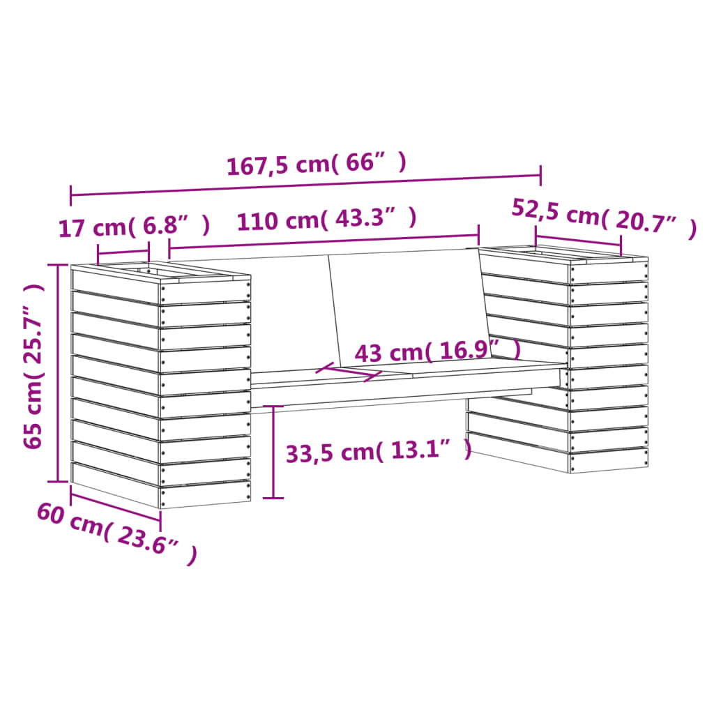 vidaXL Planter Bench White 167.5x60x65 cm Solid Wood Pine