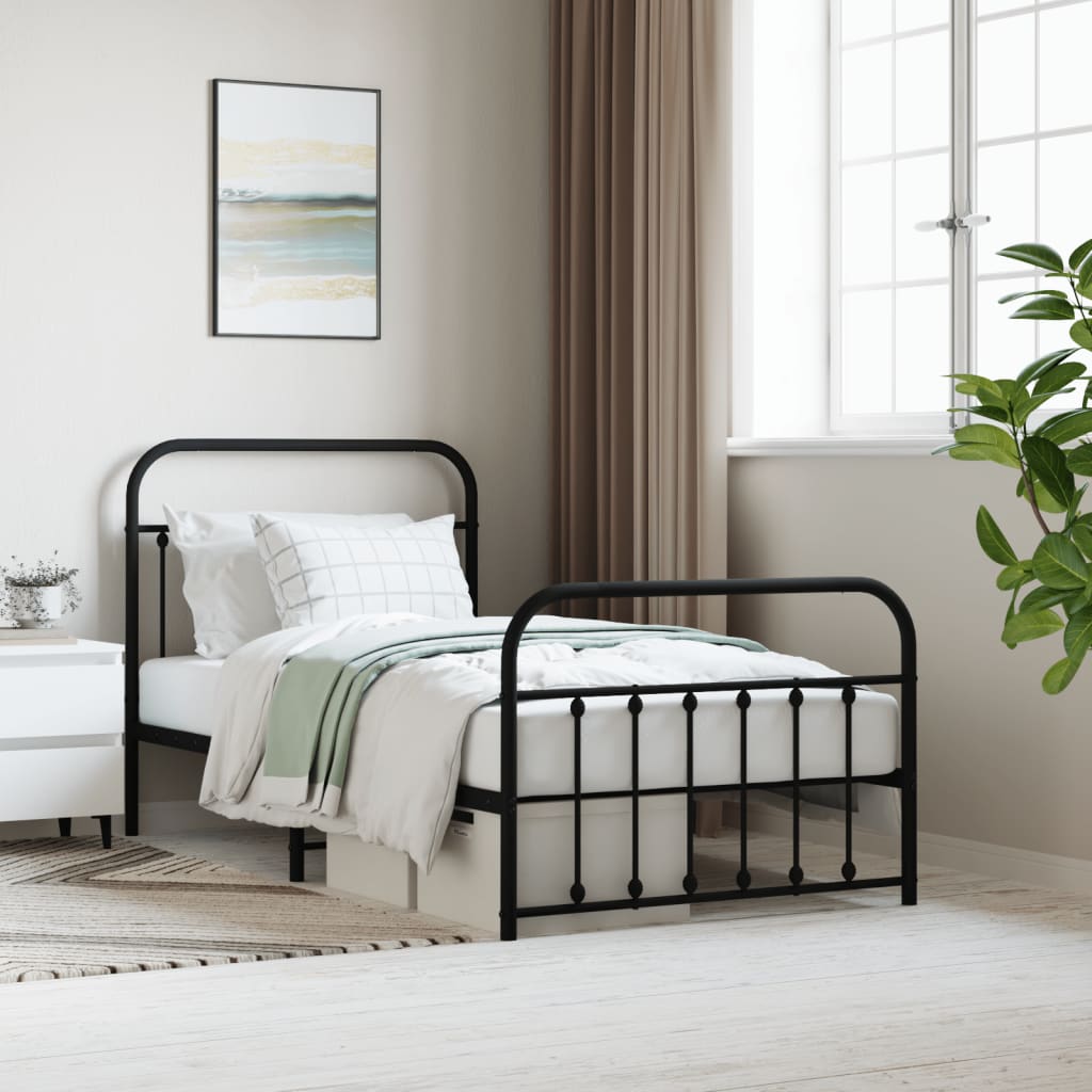 vidaXL Metal Bed Frame without Mattress with Footboard Black 100x190 cm