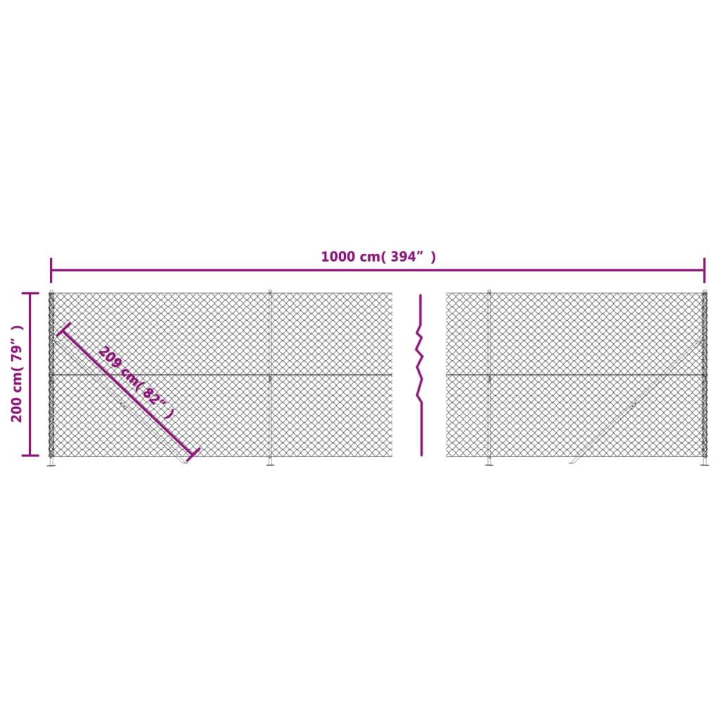 vidaXL Chain Link Fence with Flange Green 2x10 m