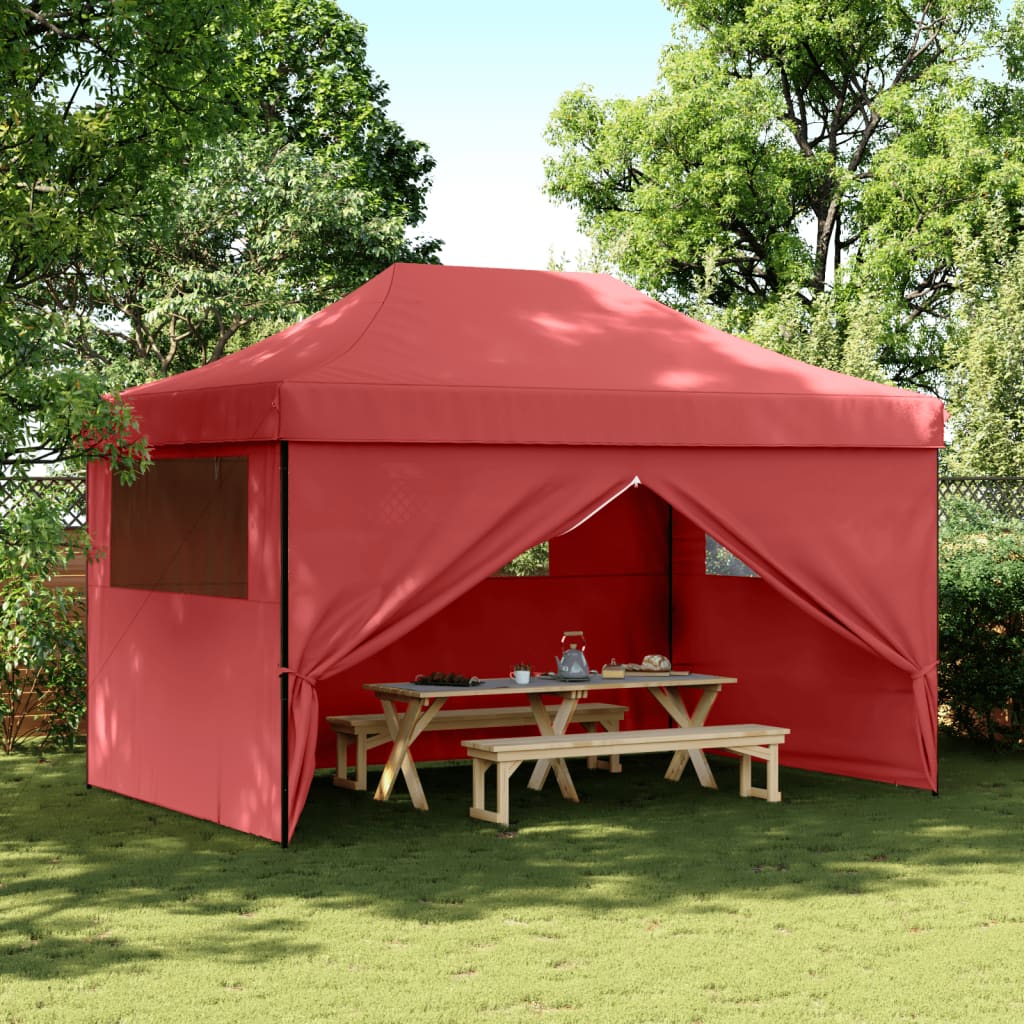 vidaXL Foldable Party Tent Pop-Up with 4 Sidewalls Burgundy