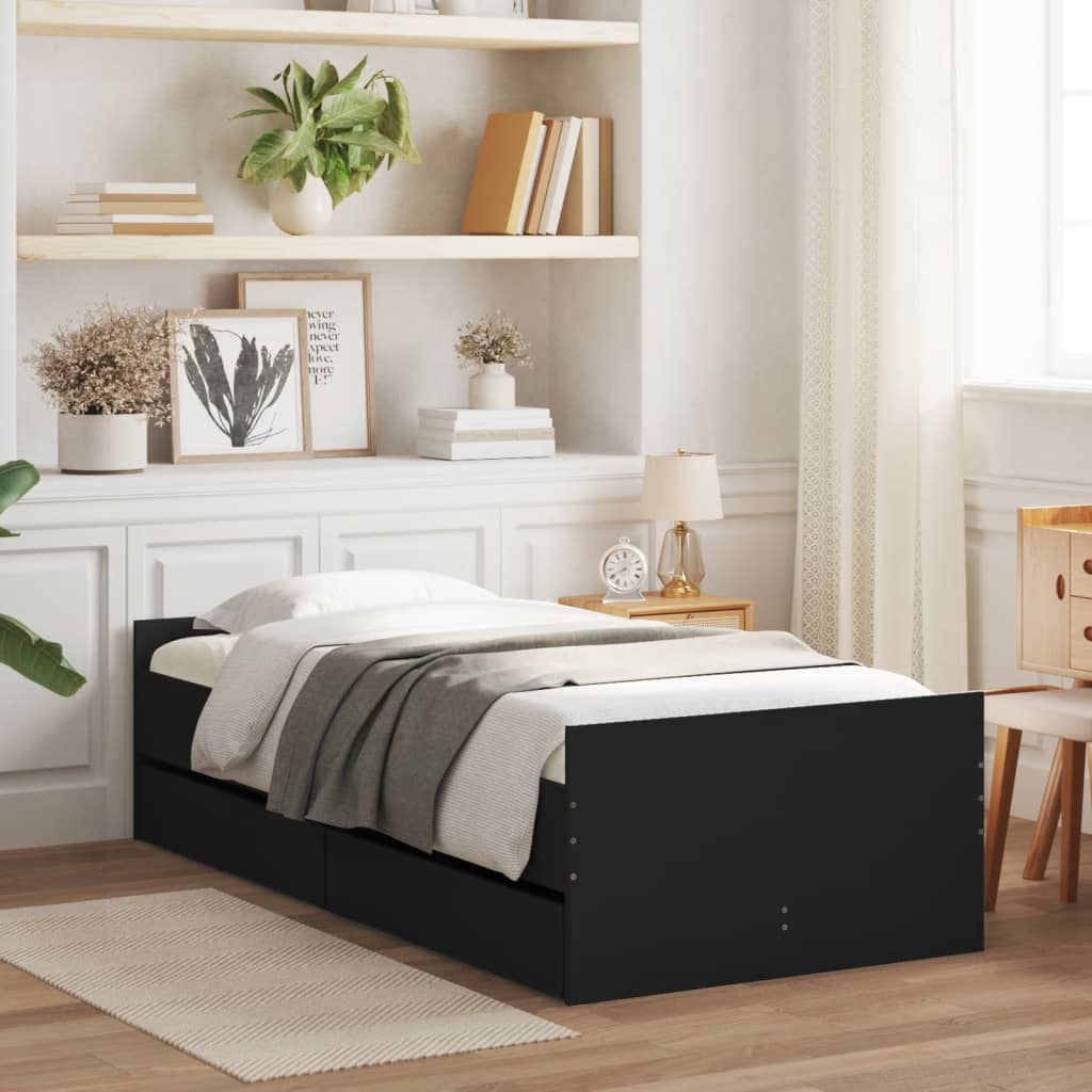 vidaXL Bed Frame without Mattress Black 75x190 cm Small Single