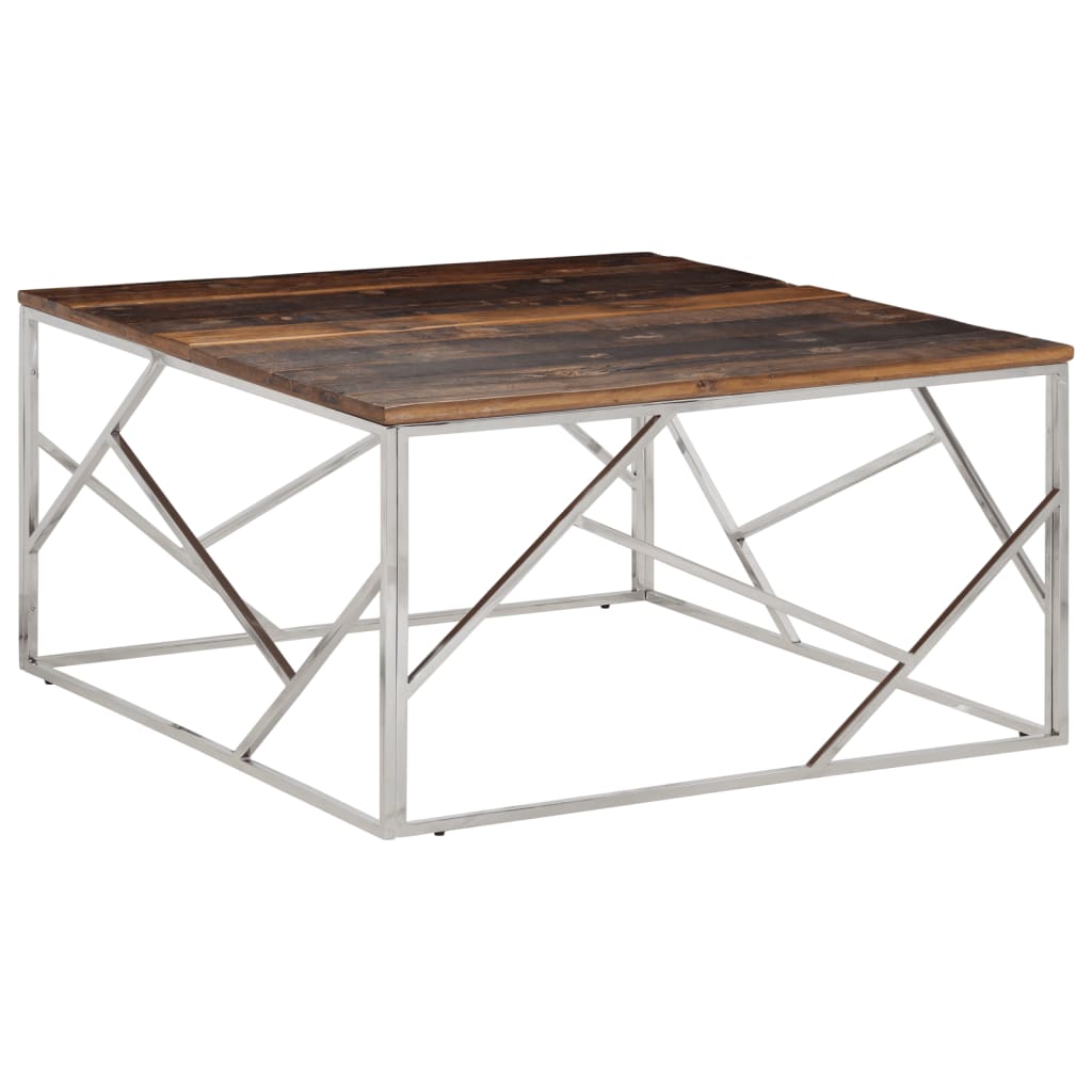 vidaXL Coffee Table Silver Stainless Steel and Solid Wood Sleeper