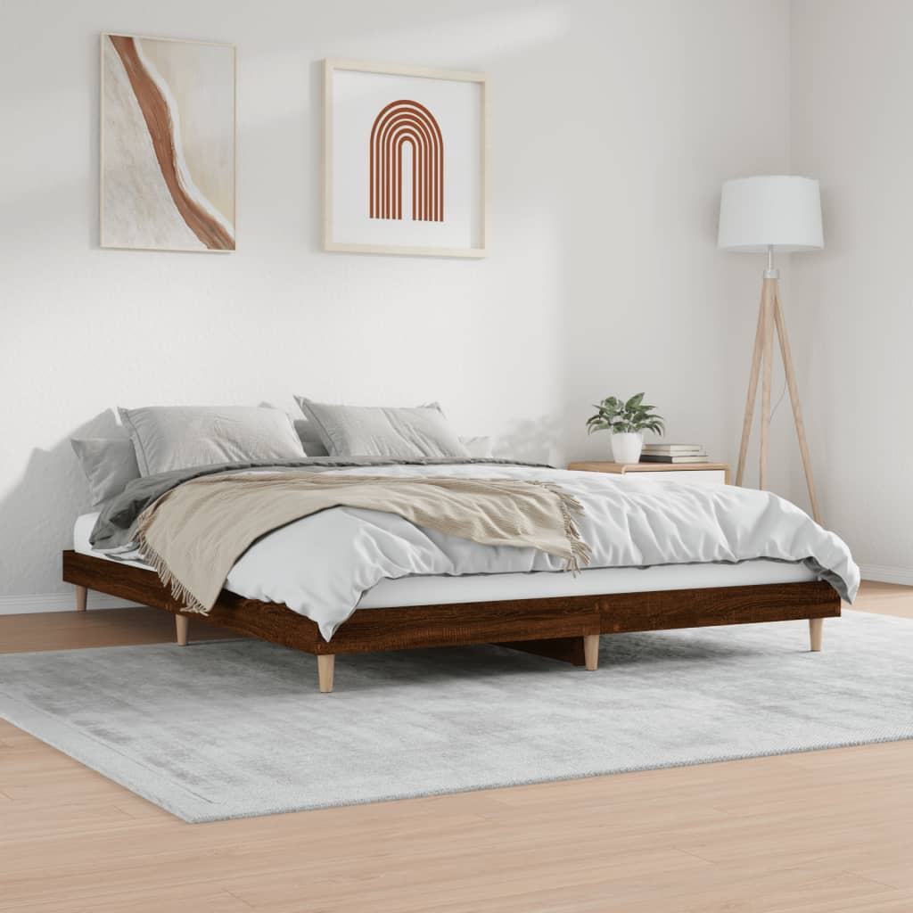 vidaXL Bed Frame without Mattress Brown Oak 200x200 cm Engineered Wood