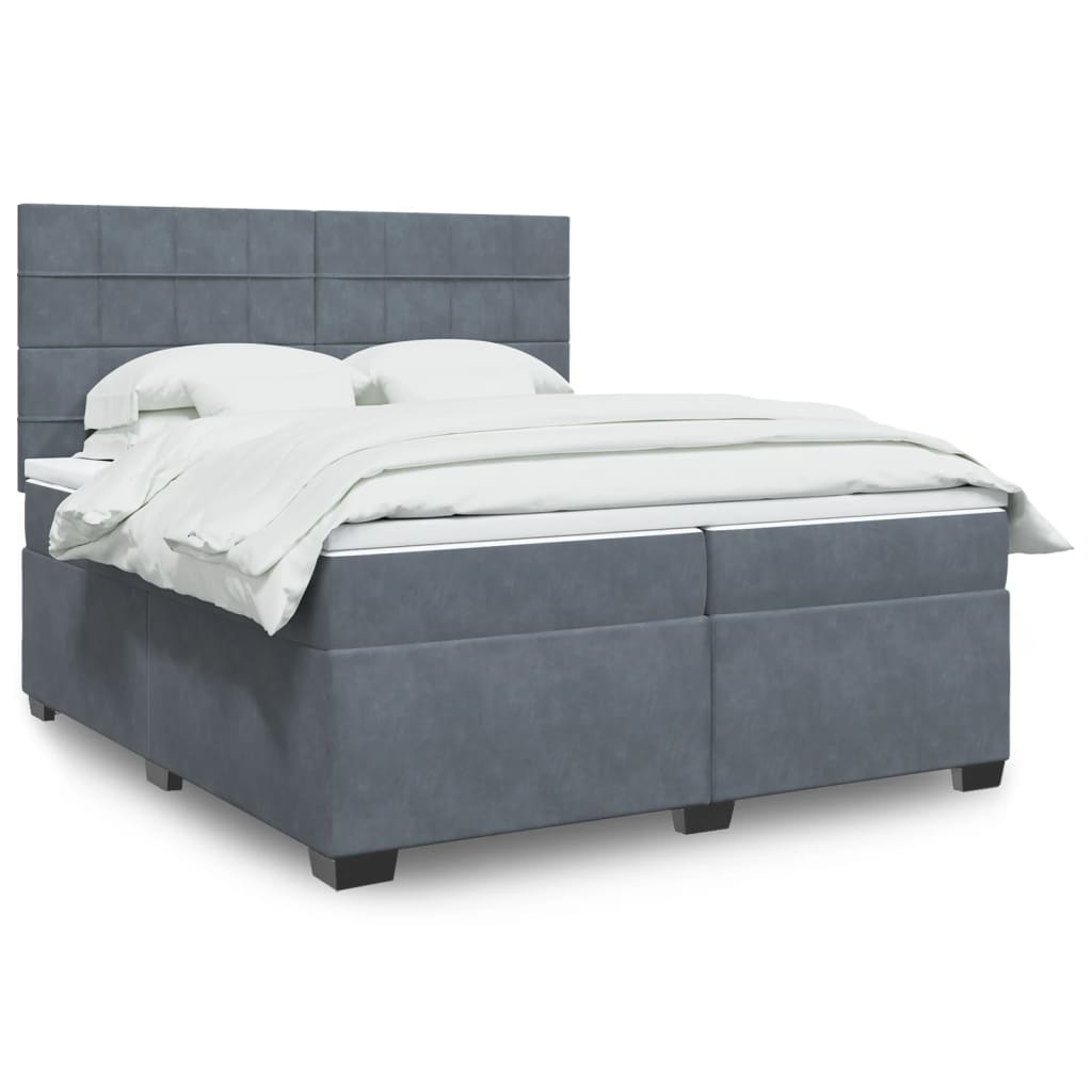 vidaXL Box Spring Bed with Mattress Dark Grey 200x200 cm Velvet