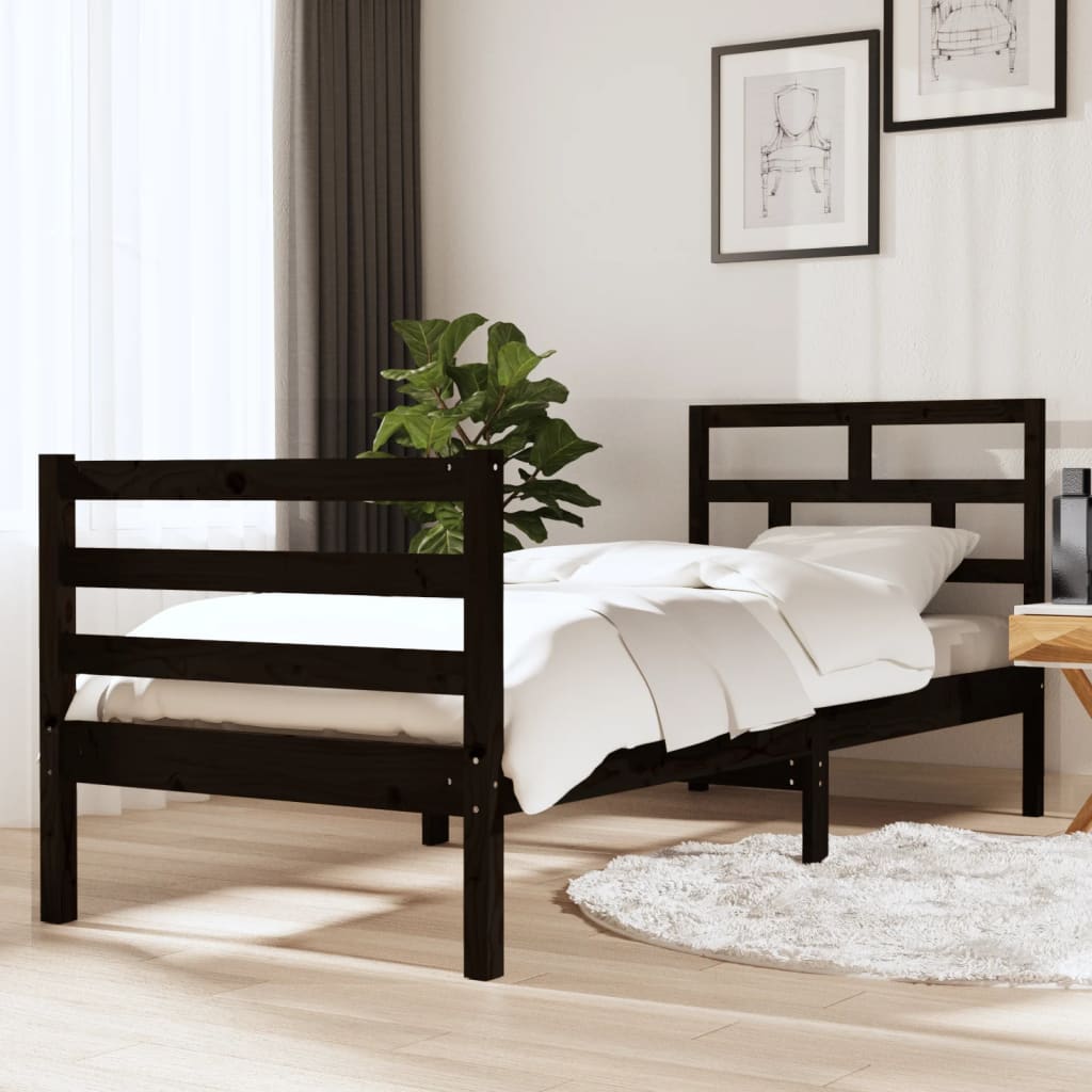 vidaXL Bed Frame without Mattress Black 75x190 cm Small Single Solid Wood