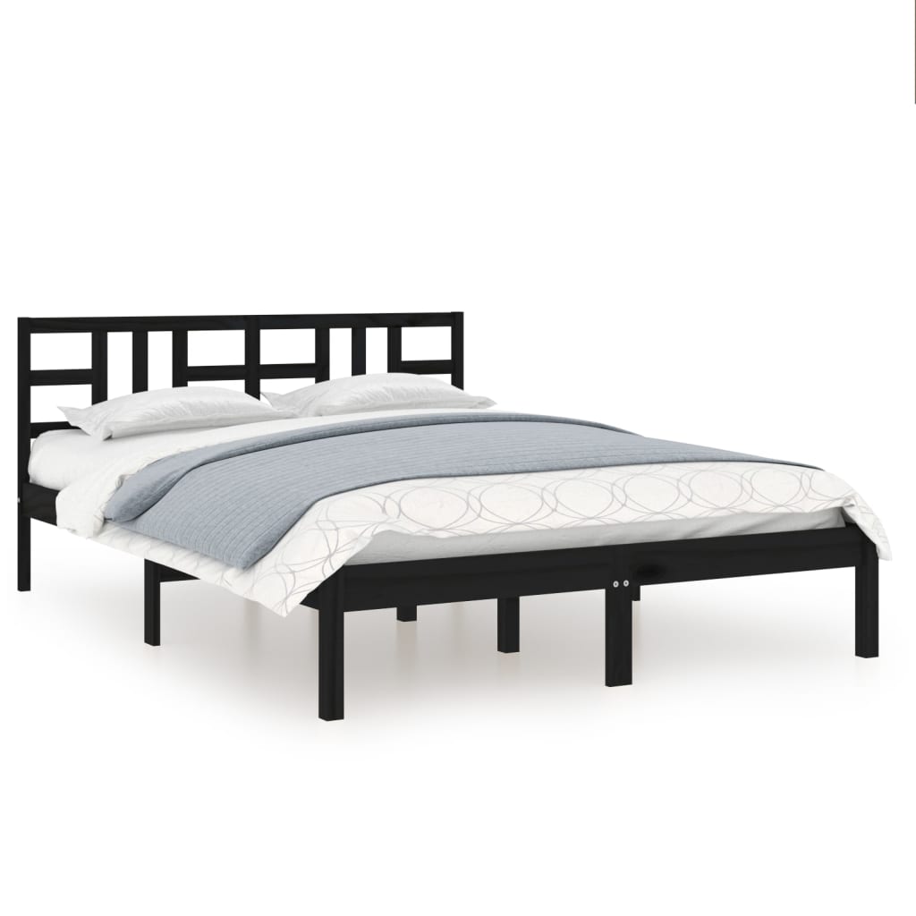 vidaXL Bed Frame without Mattress Black 135x190 cm Double Solid Wood